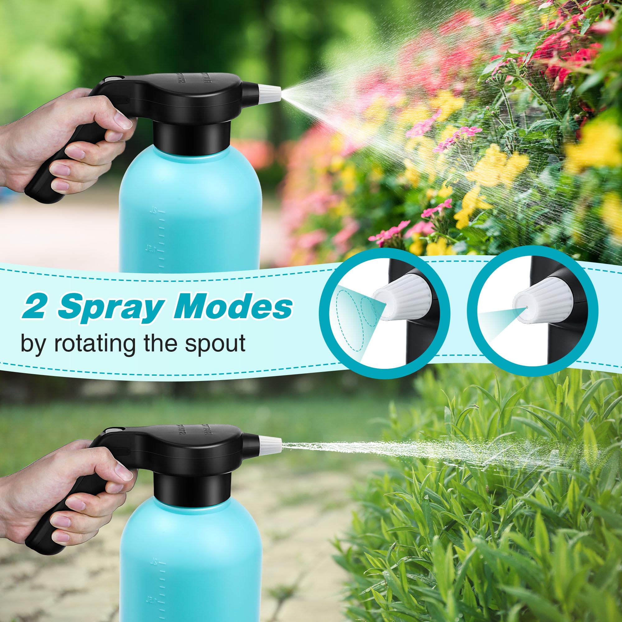 Vaporisateur électrique pour plantes d'intérieur et d'extérieur, 1,5 l, arrosoir automatique, alimenté par batterie rechargeable avec bec réglable pour le jardinage, le nettoyage (style bleu)