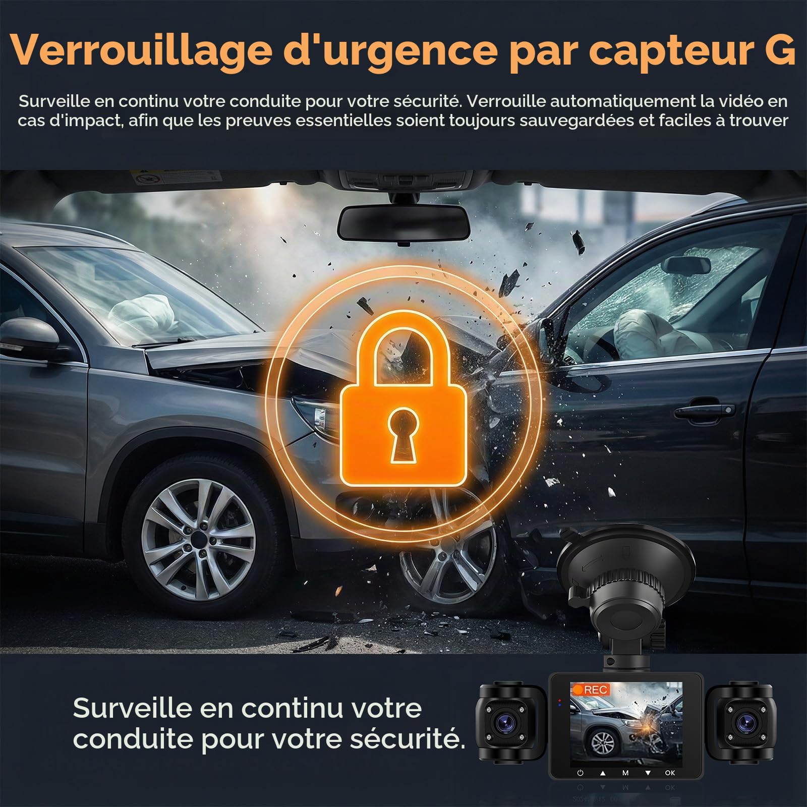 SIXWIN Dashcam Voiture 4 Caméras 360° | Protection Totale, Caméra Avant 1080P | Surveillance Parking 24h/24 & Capteur G | Écran IPS 2,4" | Installation Universelle