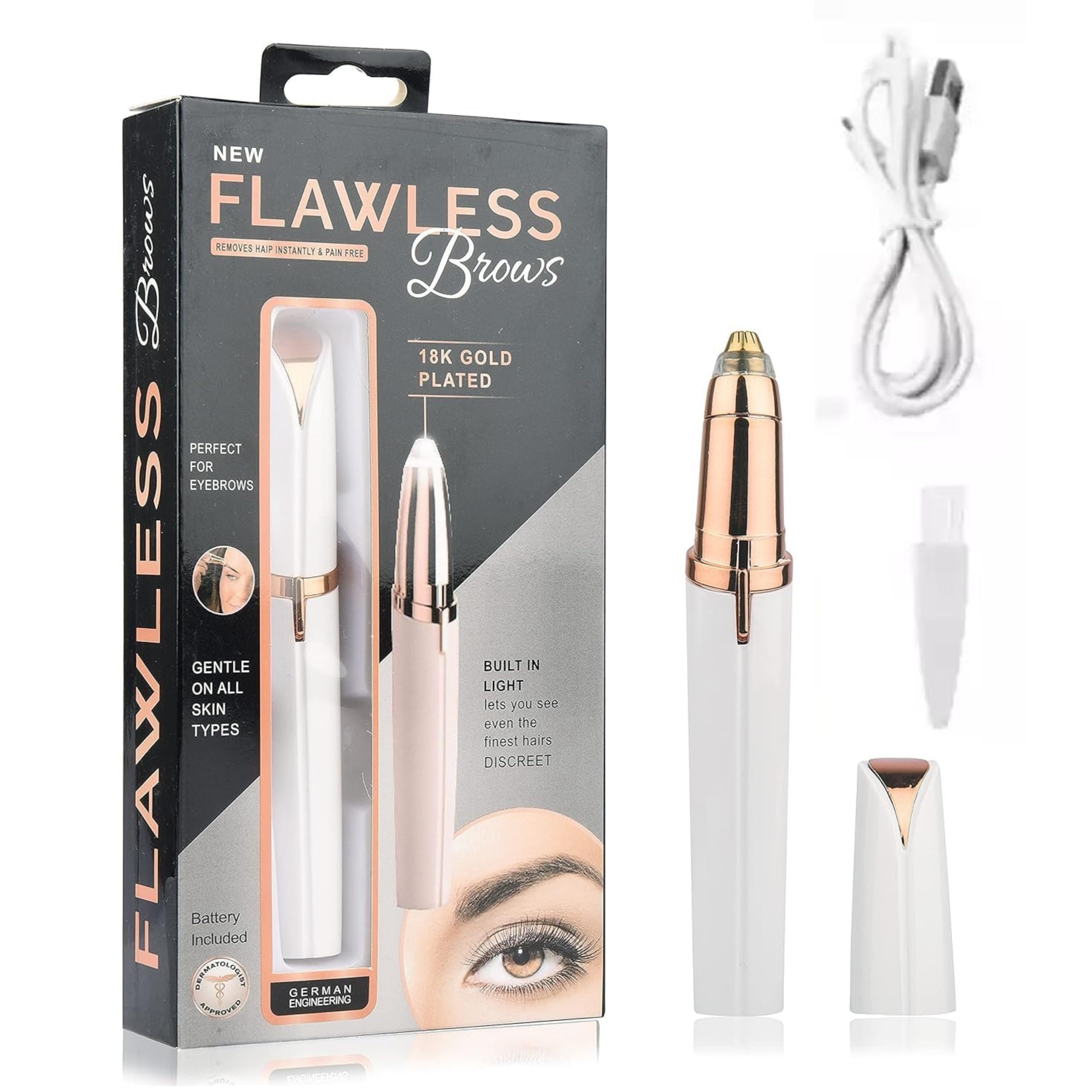 Wristkart Flawless Eyebrow Trimmer for women. Pianless,Touch sensitive,18K Gold Platted Battery operated Eyebrow Hair Remover For women. Battery not included. (B0BH4XM7Q8) Amazon Price History, Amazon Price Tracker