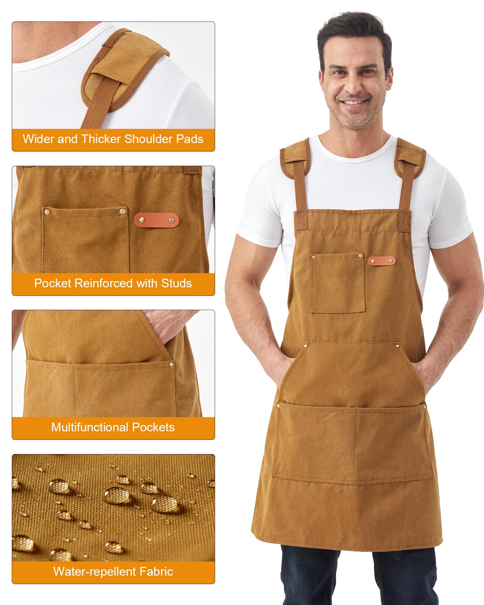 Nanxson Thick Canvas Tool Apron for Men with Padded Shoulders, Brown - Image 3