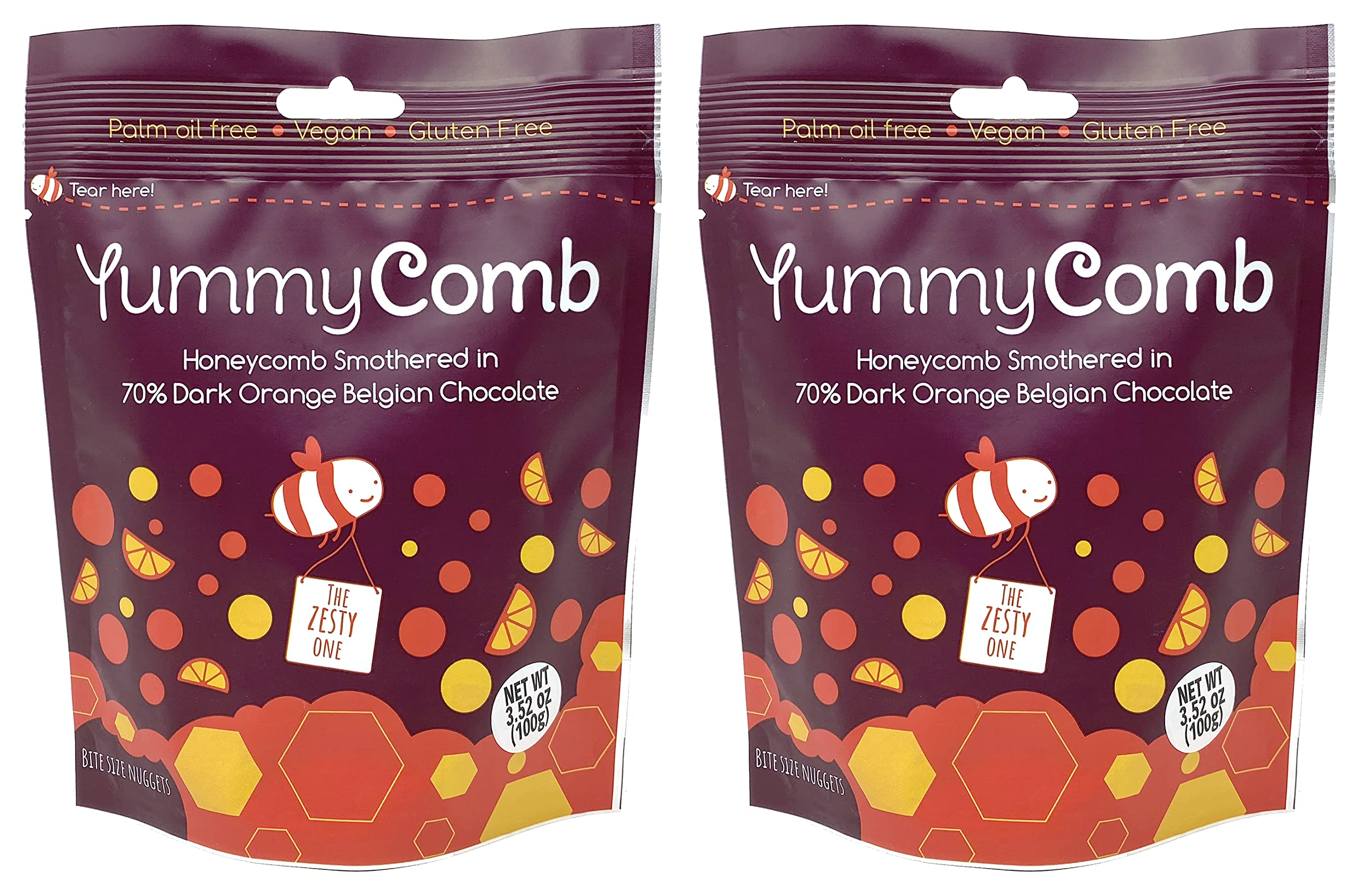 YummyComb Chocolate Honeycomb – Palm Oil Free, Vegetarian, and Gluten-Free – Sustainable Chocolate Covered Honeycomb Sponge Candy 3.52 Ounce (Pack of 2) (Dark Orange Belgian Chocolate)