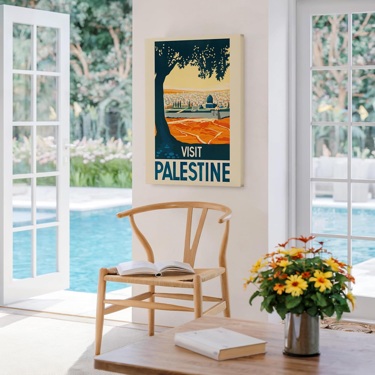 Poster Master Travel Canvas - Retro Palestine Print - Mosque Art - Visit Palestine Art - Gift for Men, Women, Travel Lover - Decor for Bedroom, Living Room, Office - 8x10 STRETCHED Canvas