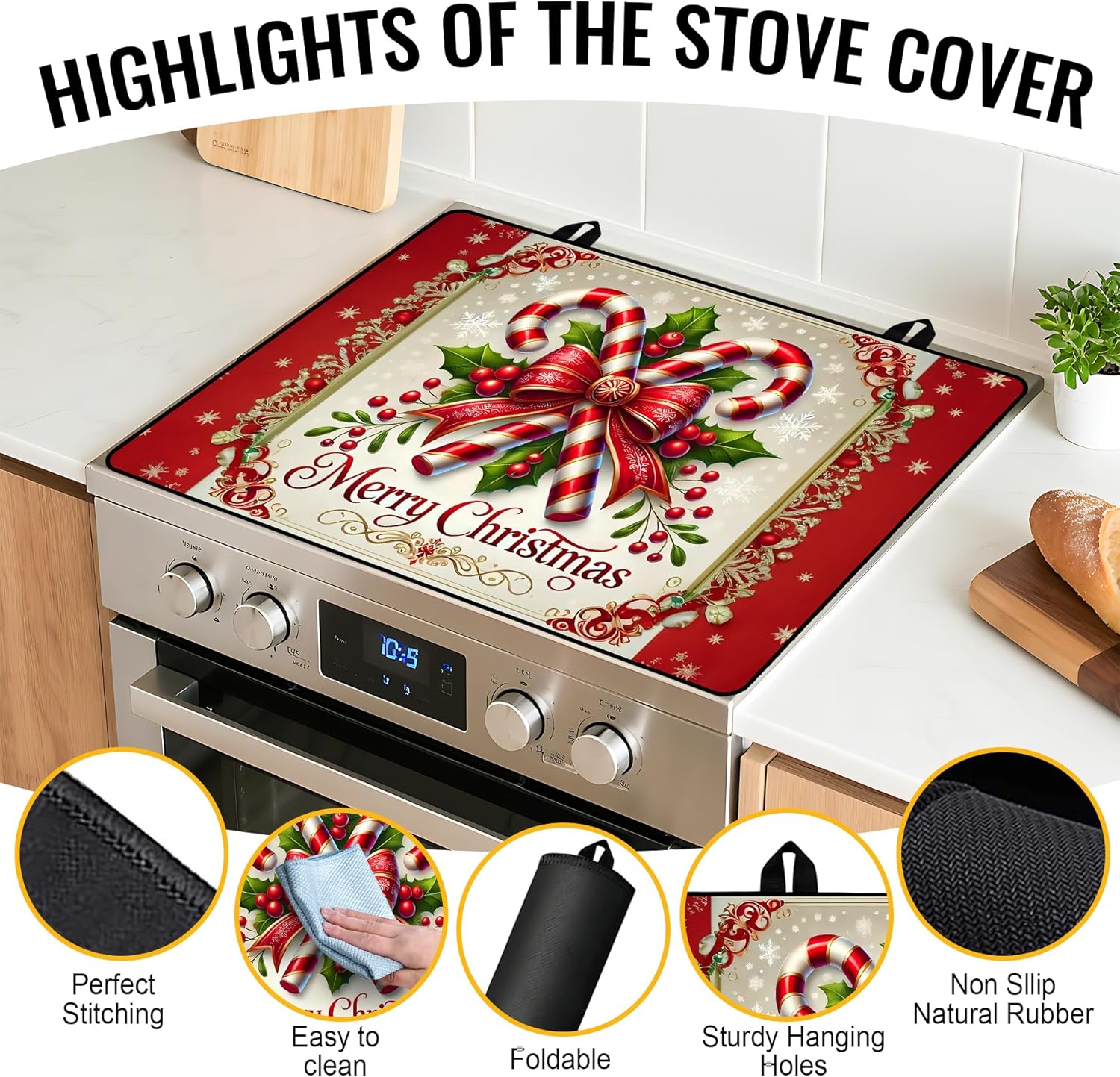 NYZE Christmas Stove Top Cover for Electric Stove,Glass Stove Top Cover,Heat Resistant Glass Cooktop Cover,Stovetop Protector, Kitchen Decor,Dish Drying Mats Cover for Washer Ceramic Top 28.5x20.5 in