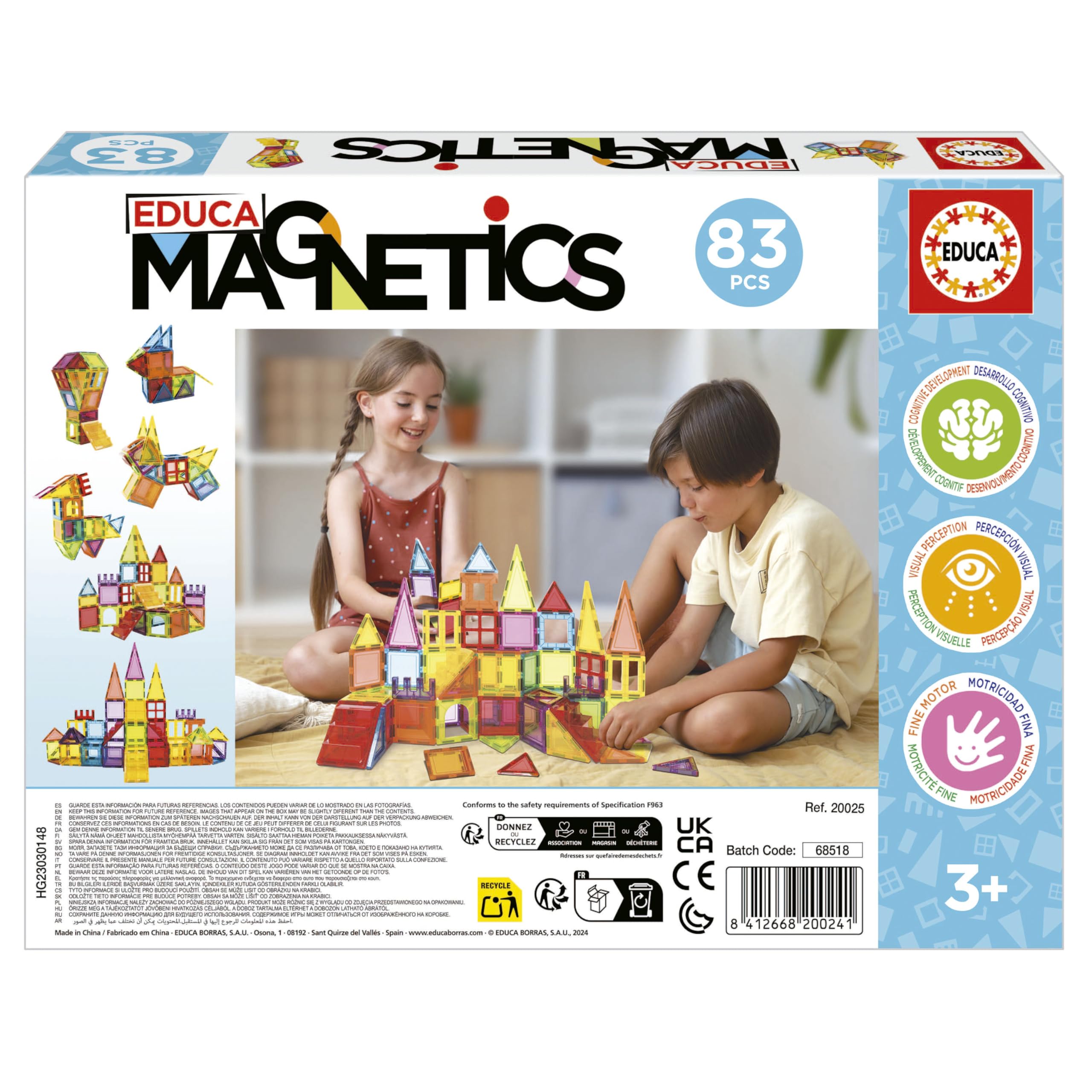 Educa Magnetics Magnetics 83-częściowy magnetyczny zestaw edukacyjny dla dzieci, buduje figury geometryczne, rozwijając kreatywność i wyobraźnię. Od 3 4 do 5 lat (20025)