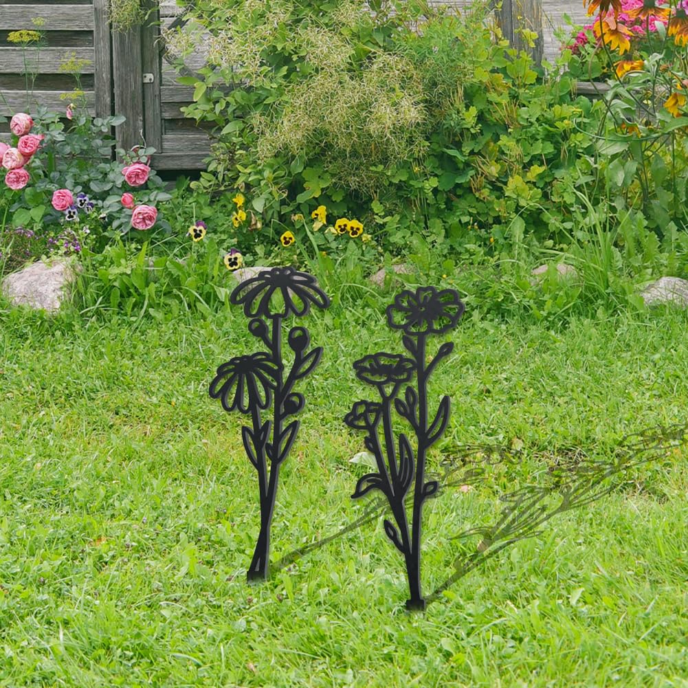 WADORN 2 Styles Wildflowers Metal Decorative Garden Stakes - Image 3