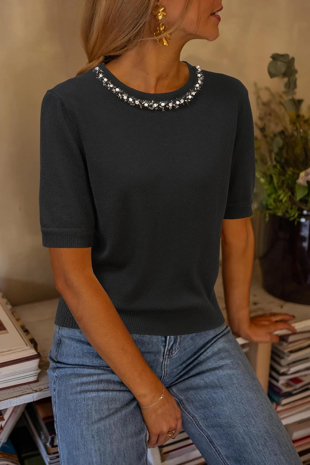 Arach&Cloz Women's Wool Blend Elegant Crew Neck Sweaters for Fall 2025 - Image 2