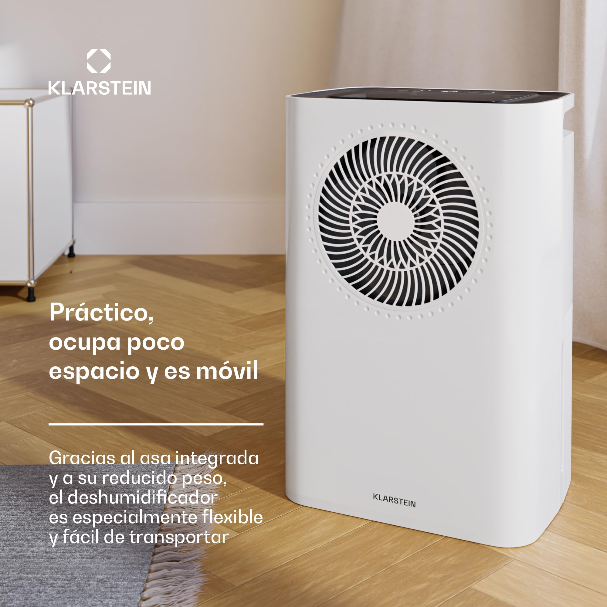 Klarstein CircleDry 16L Deshumidificador Inteligente, Wifi, Silencioso 38dB, Temporizador 24h, Drenaje Continuo, Control de Humedad, Portátil para Hogar, Oficina, Habitaciones hasta 32m²