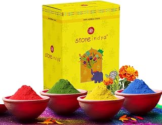 STORE INDYA Natural and Non Toxic Holi Color Powder - Multicolor |4 x 100gms Herbal Gulal Color Powder for Color Wars, Easter Parties, Fun Runs, Gender Reveal, Holi Festival, Photography, Rangoli