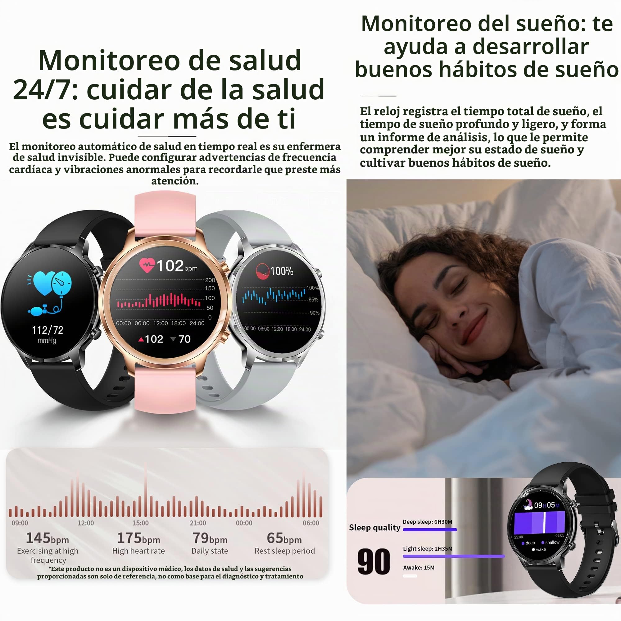 Reloj Inteligente Hombre, Smartwatch con Llamadas, Pulsera Actividad Inteligente con Pulsómetro, Monitor de Sueño, Calorías, 1,32 Pulgadas Reloj Deportivo para Android iOS (3 Correas) (Negro)
