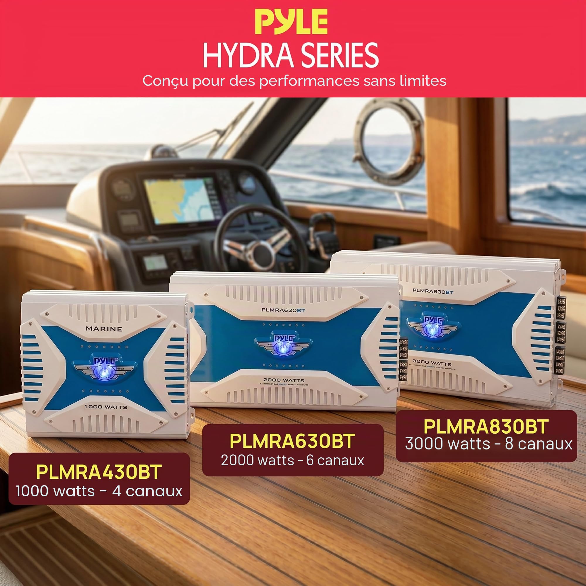 Pyle PLMRA430BT Bateau avec Fil &sans Fil Noir, Bleu amplificateur Audio