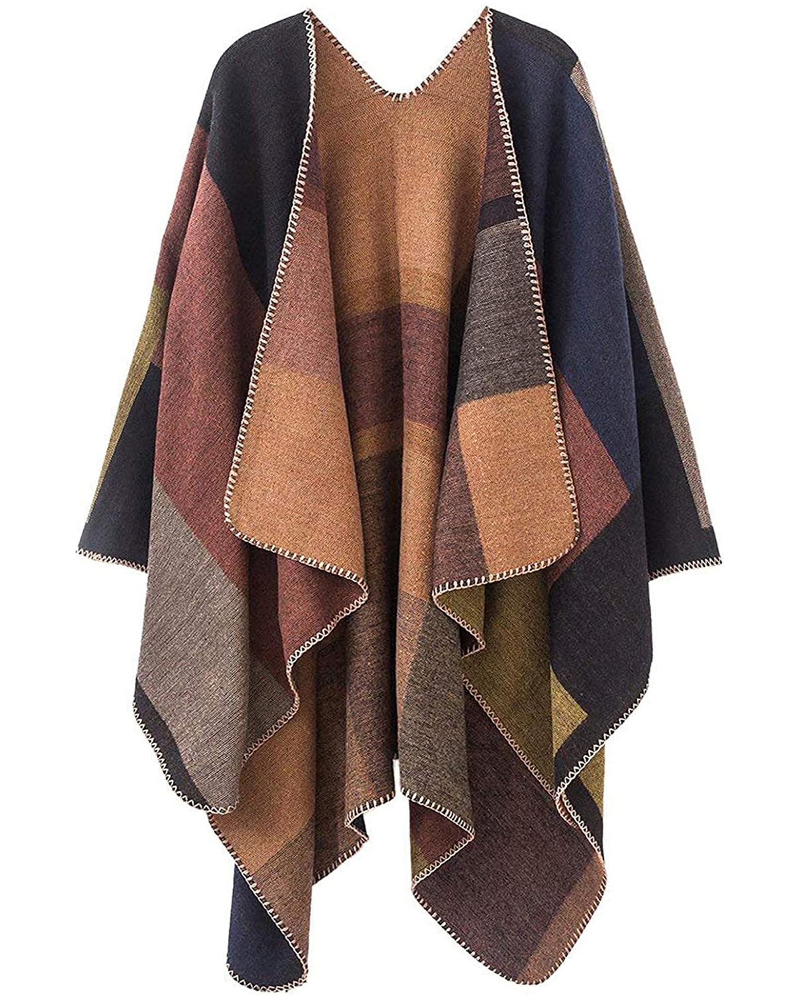 OWIFWomen's Shawl Wraps Open Front Travel Poncho Cape Warm Oversized Plaid Sweaters Casual Cardigan Shawls