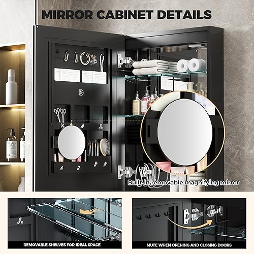Miniatura 2 de Armario de espejo de baño de 20 x 30 pulgadas, gabinete de medicina, armario de joyería, organizador de almacenamiento de pared, espejo de tocador