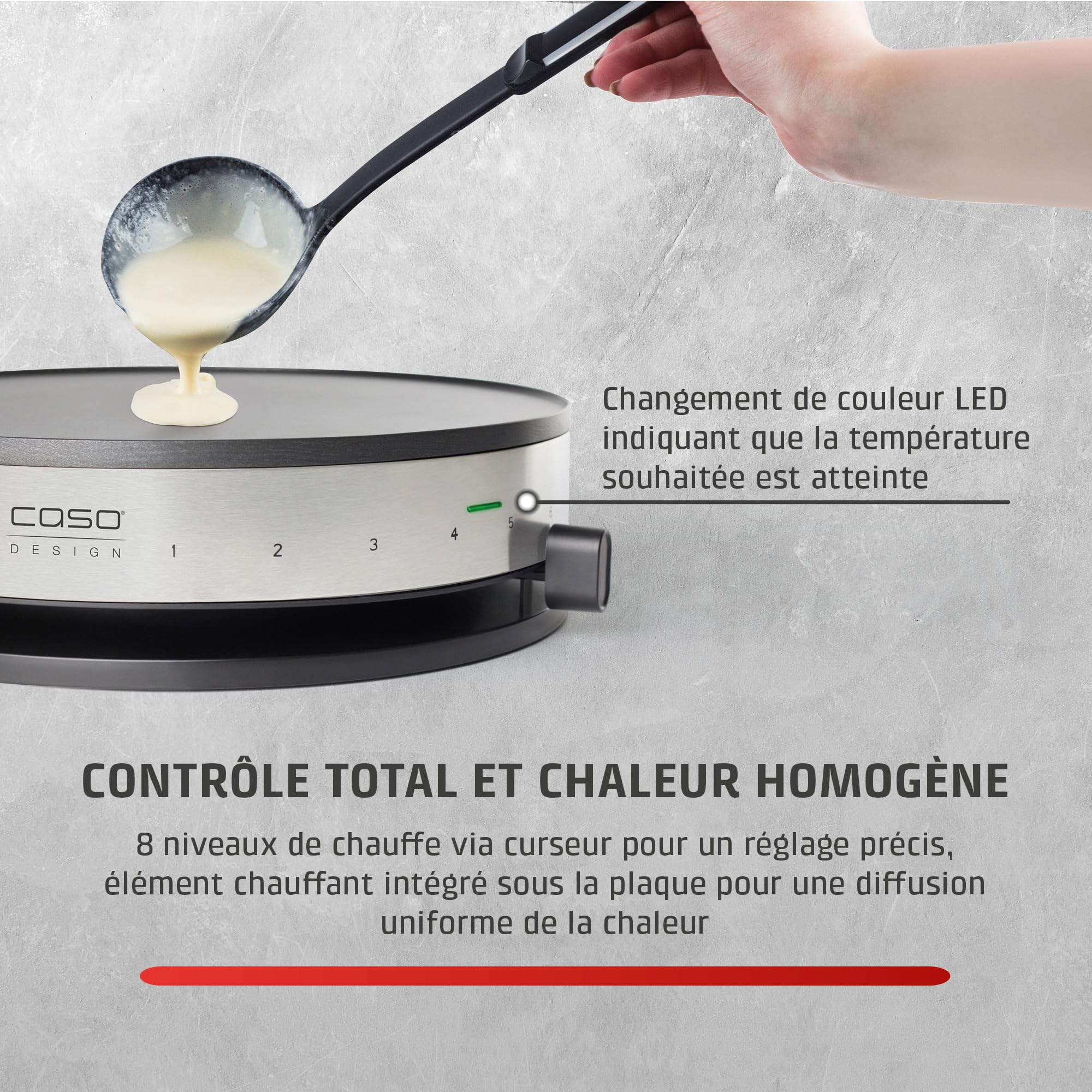Caso 2930 cm 1300 Design Crêpes maker avec surface de cuisson Extra Large, diamètre 33 cm, 1300 W, Noir, Argent