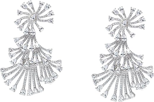 Auraa Trends Rhodium Plated American Diamond Zircon Silver Earring Set For women and Girls AT-286