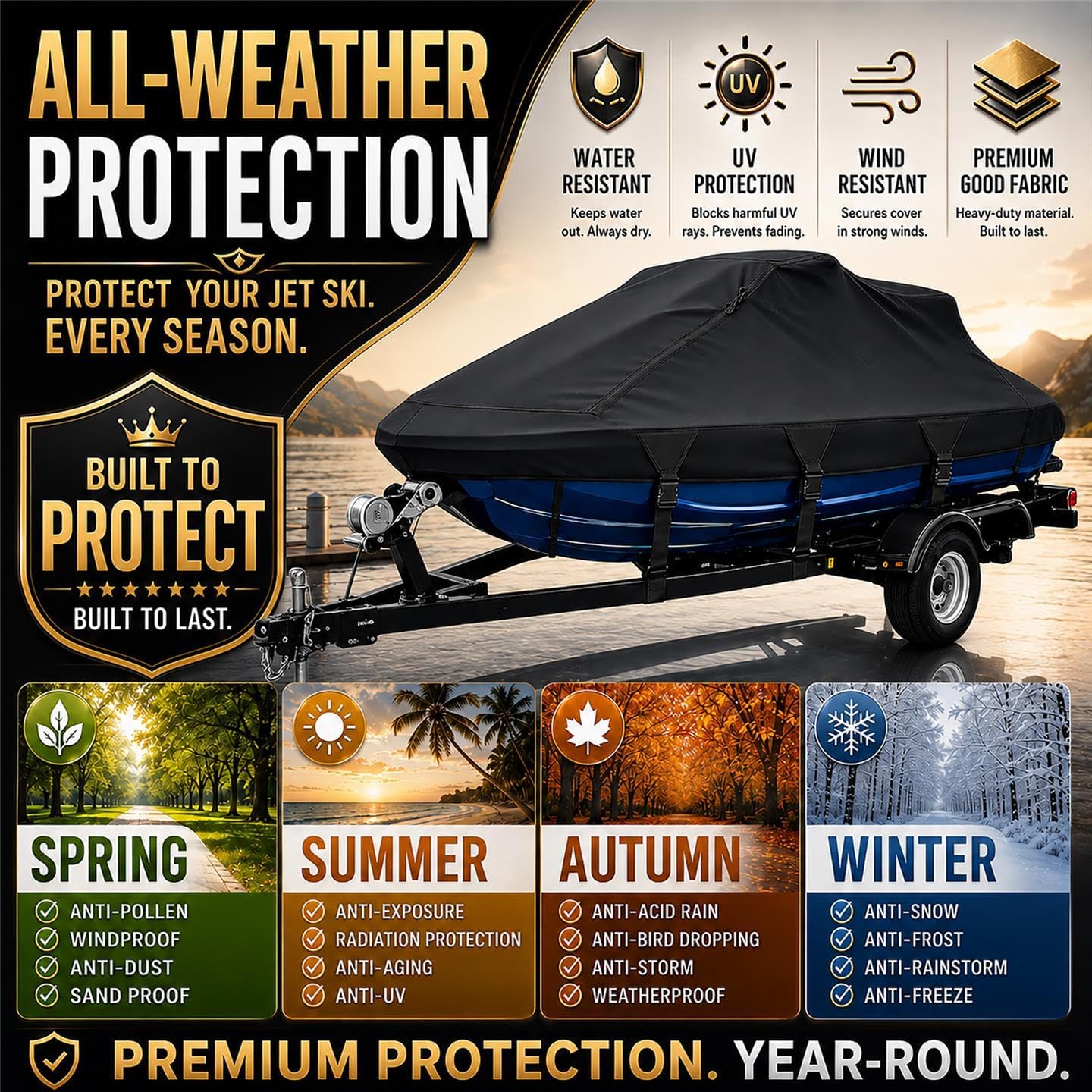 600D Jet Ski Cover for Yamaha Wave Runner VX Deluxe & Sport 2007-2014 Trailerable Yamaha Cover fit Heay-Duty All Weather Protection