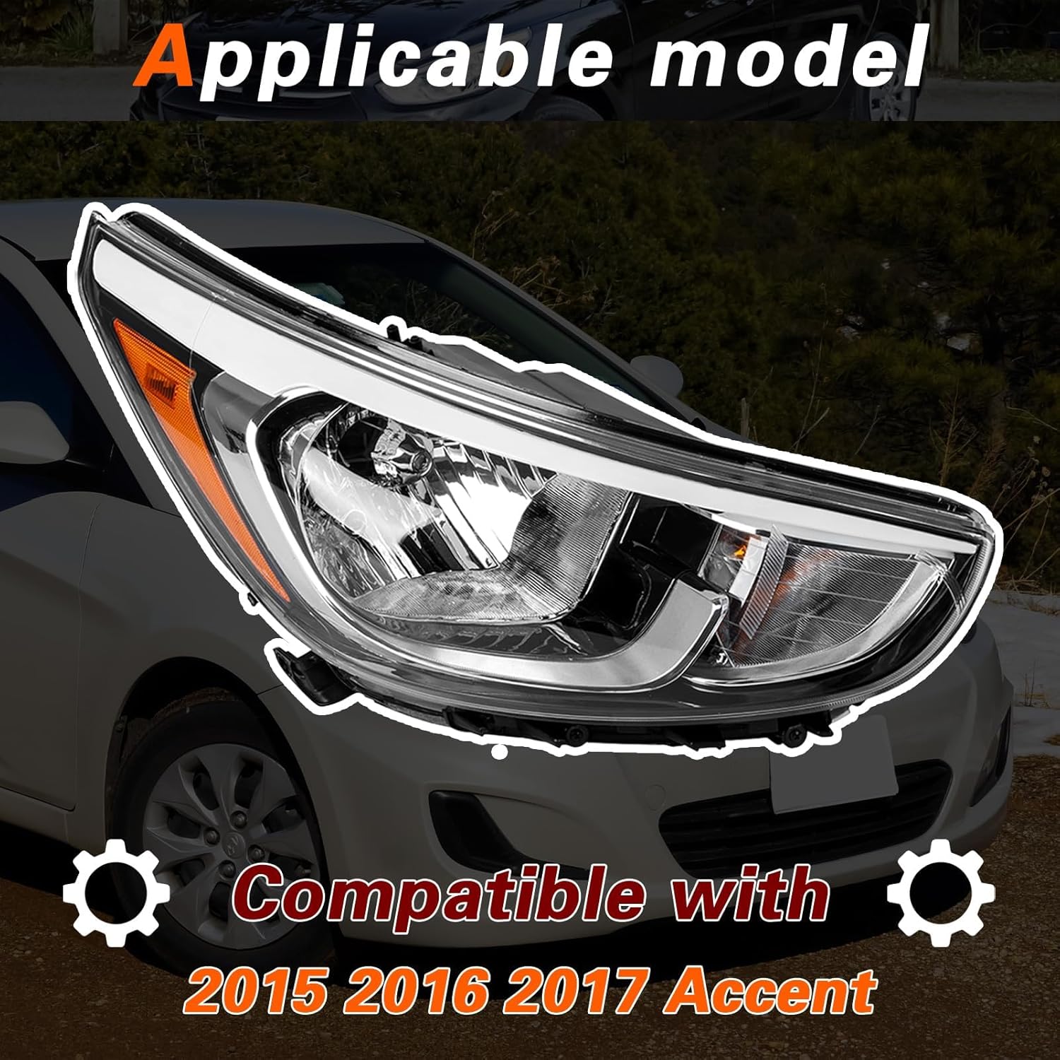 TODO Headlights Assembly Replaces 921011R710 921021R710 Compatible with 2015 2016 2017 Accent (Passenger Side)