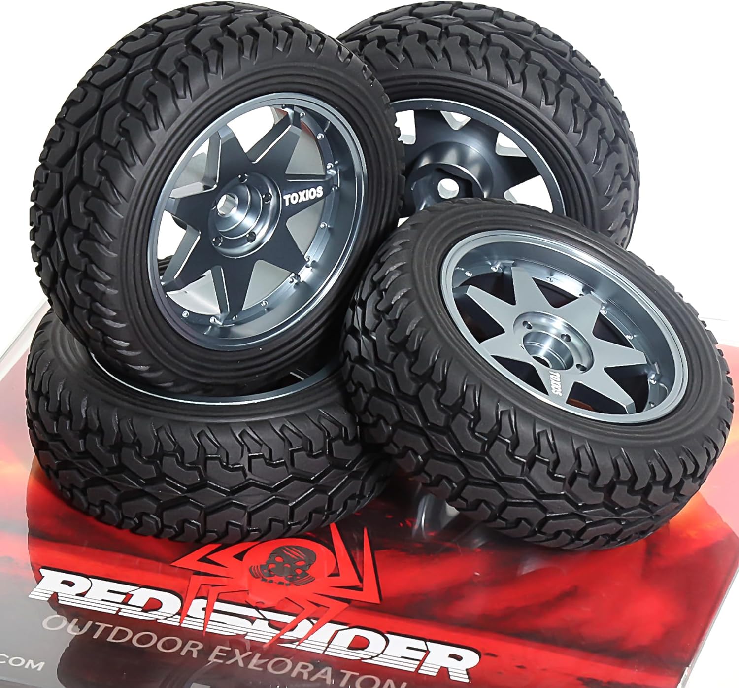 REDSPIDER 1/10 RC Rally Car Tyres 12mm Hex Hub Rubber Tires & Aluminium Wheel Rims OD 75mm/2.95'' for 1/16 1/14 1/12 1/10 RC Touring Car On-Road Off Road Buggy (Titanium)