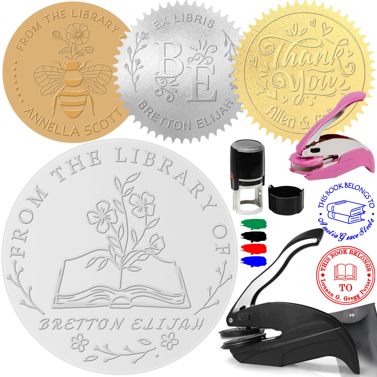 Book Embosser Personalised Stamp Custom Name Logo Customised Paper Page Embosser Personal Embossing Stamp Gifts for Wedding Christmas Bussiness