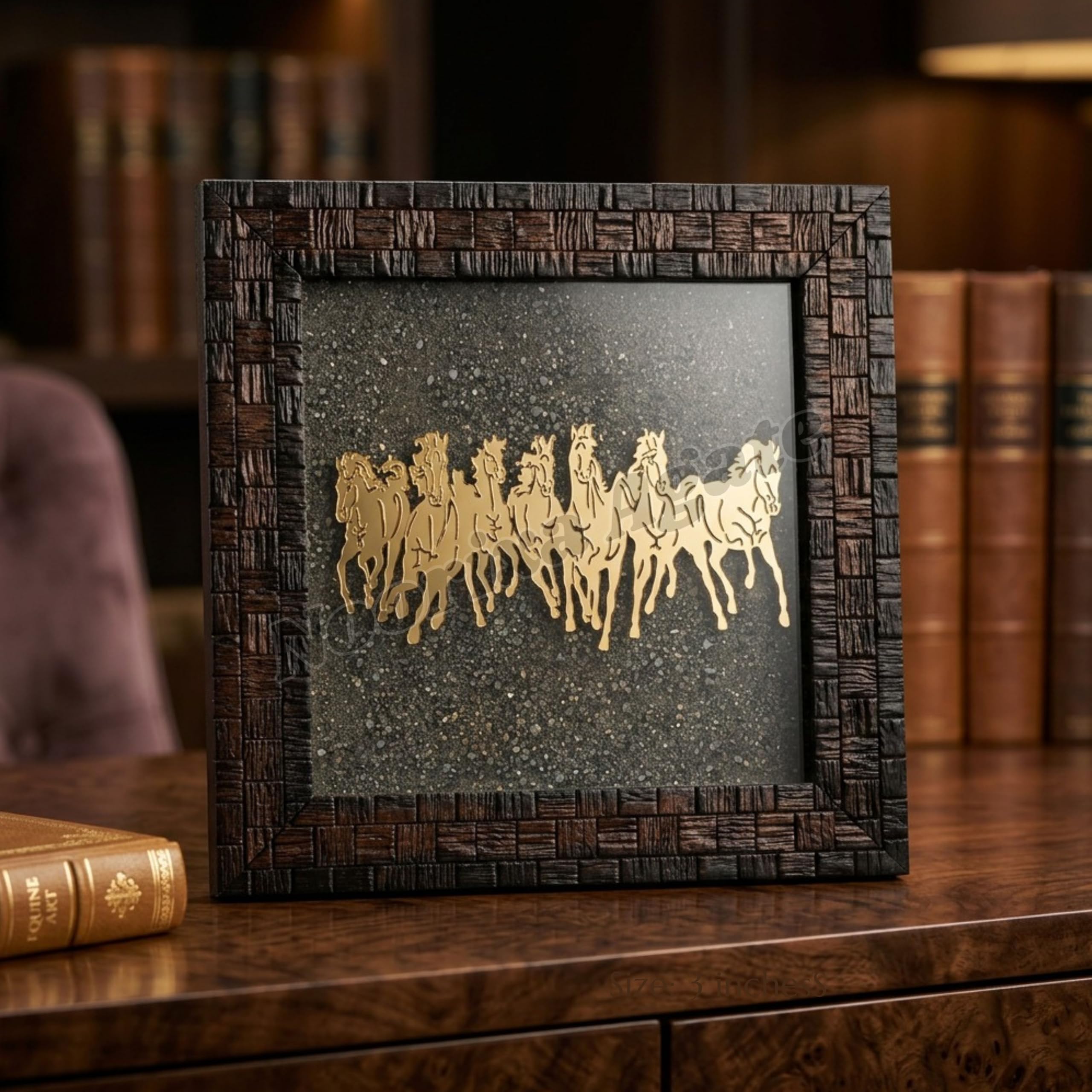 Pyrite Seven Running Horses with Rising Sun Wooden Frame | 7 Inch Vastu Feng Shui Wealth & Success Wall Decor for Home Office | Lucky Prosperity Horse Painting Gift for Indian Homes-image-25