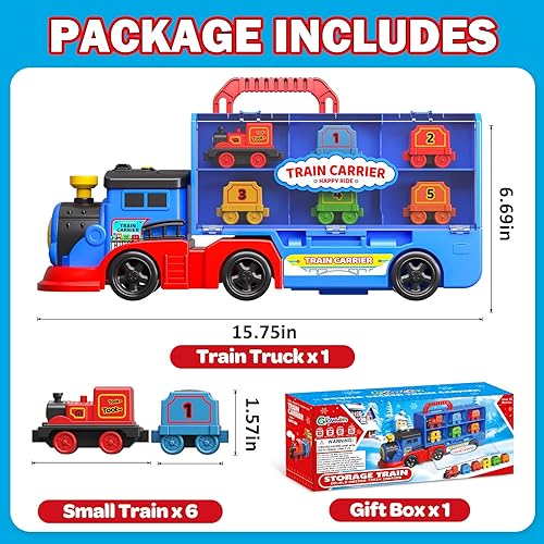 Miniatura 2 de Gloween Juego de camiones de tren para niños y niñas de 3, 4, 5, 6 años, camión de transporte con luz y música, gran regalo de cumpleaños de Navidad