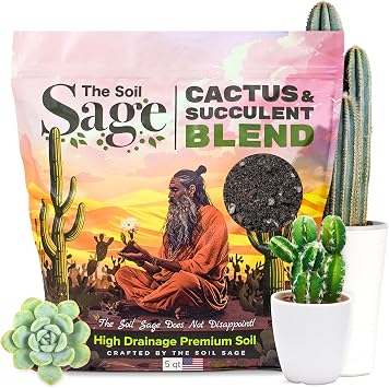 The Soil Sage 5 Dry Qt Cactus & Succulent Potting Soil Mix, USA Made - Gritty, Fast Draining, Soilless, Root Boosting, Peat-Free - Growth of Cactus, Succulents, Jade, Aloe Vera 5 Qt