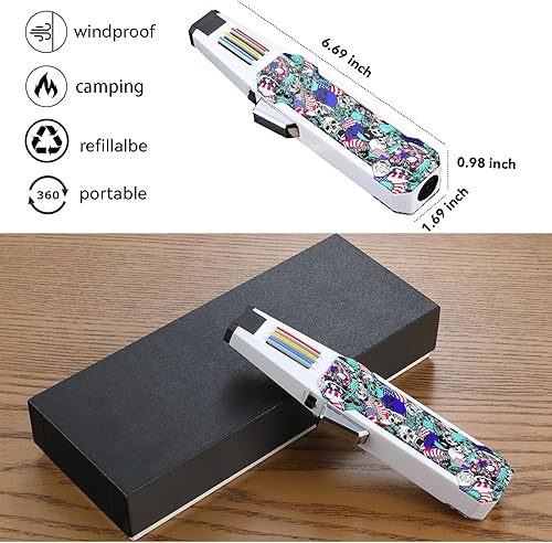 Miniatura 5 de Jnfire Jet Flame - Encendedor de butano recargable, resistente al viento, con regalo para parrilla, camping, barbacoa, butano no incluido