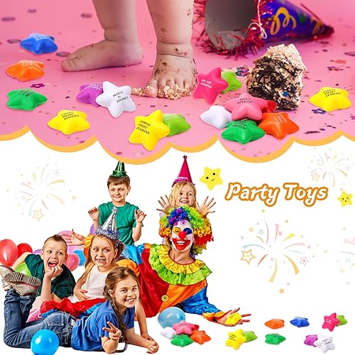 Miniatura 5 de Sratte 60 bolas motivacionales para el estrés para niños y adultos, juguetes de estrellas con citas de colores surtidos, pequeños juguetes de