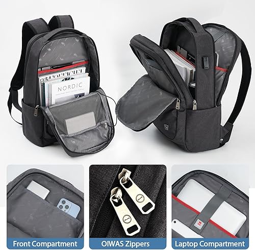 Miniatura 3 de OIWAS Mochila para laptop de 17 pulgadas para hombre, mochila de viaje para mujer, mochila grande ligera (negro)