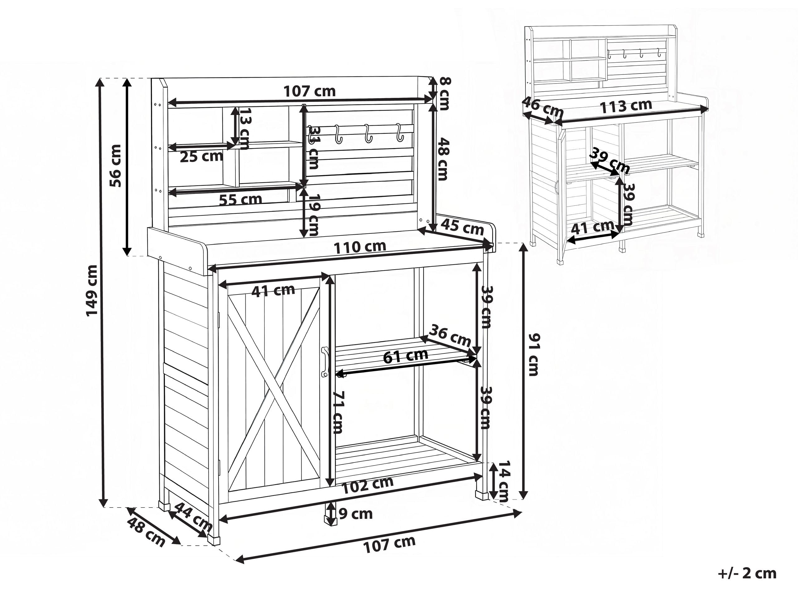 Table de Rempotage Moderne en Bois de Sapin Espace de Rangement 113 x 46 x 148 cm Plan de Travail en Fer Marron Clair Meldola