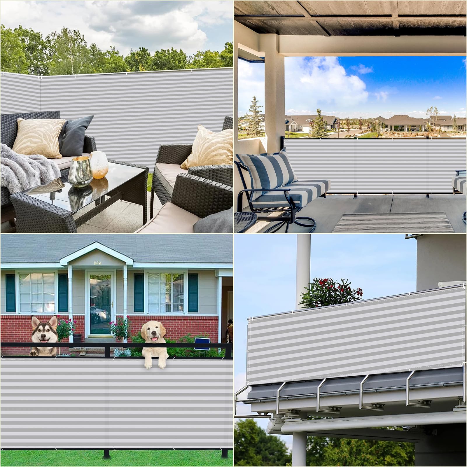 Recinzione da giardino per balcone, 1 m x 10 m, resistente alle intemperie, con protezione UV, occhielli per parabrezza, fascette stringicavo in nylon e rete di protezione a rete, grigio chiaro.