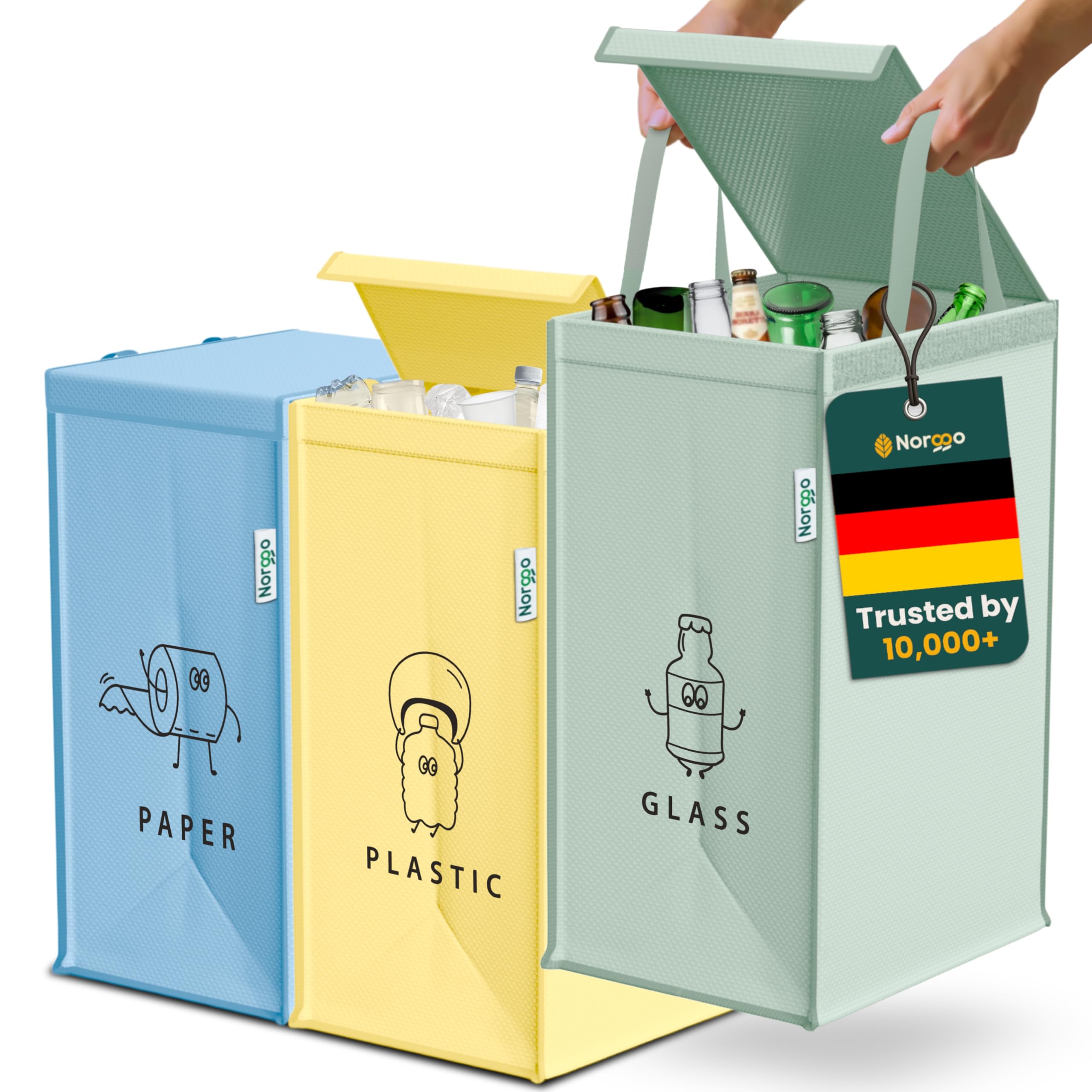 3-fach Mülltrennsystem 30L - Recycling Behälter Für Papier, Kunststoff, Dosen