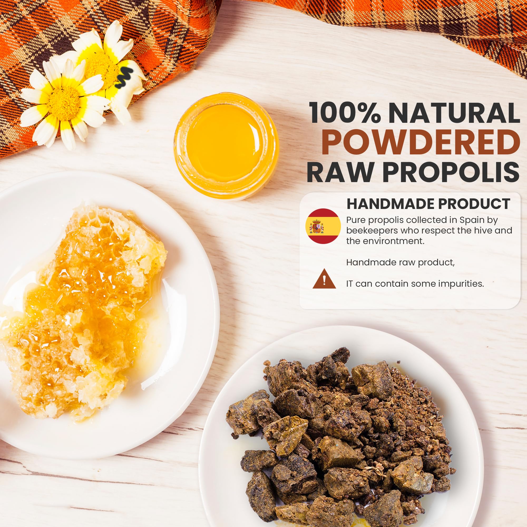 Reines Propolispulver (100 g) 100% natürlich. Direktes Propolis vom Imker. (Eine flache Scheibe aus verdichtetem Pulver wird erhalten) (Packung mit 2)