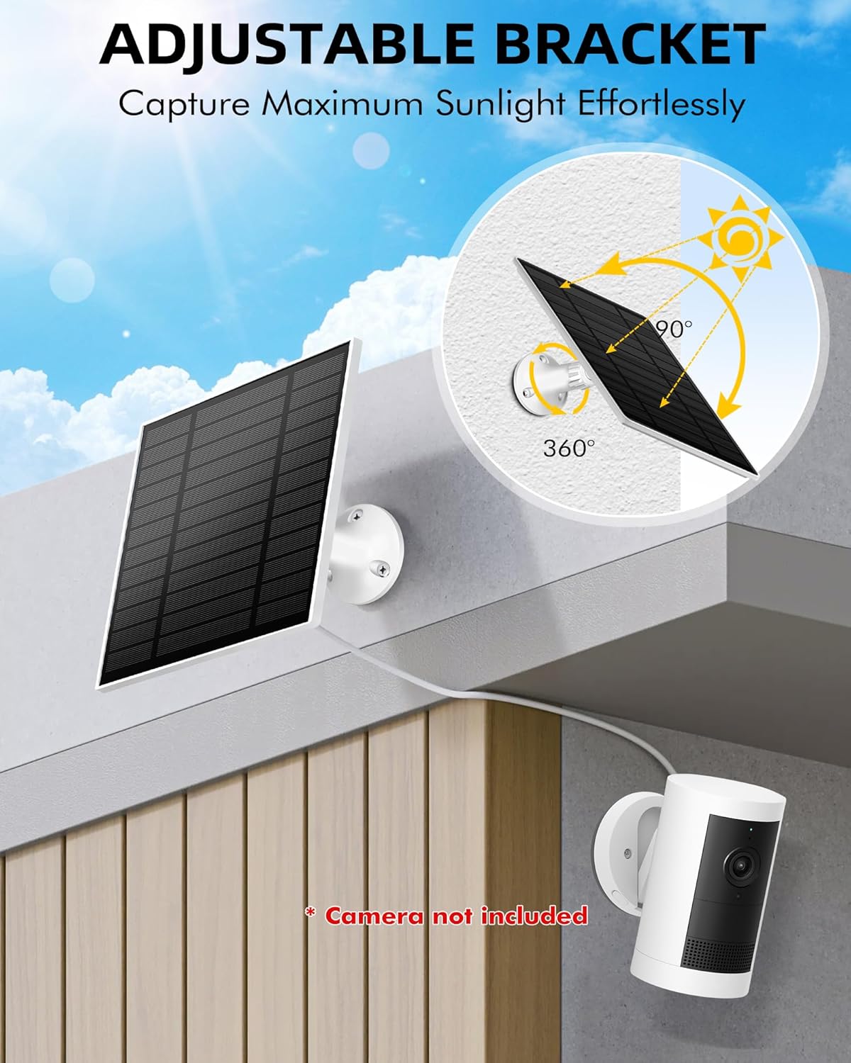 KEPEAK Solar Panel for Ring Camera Outdoor, Small Solar Panel Charger with USB-C to Ring Barrel Plug Adapter, Compatible with Rings Spotlight & Stick Up Cam Battery