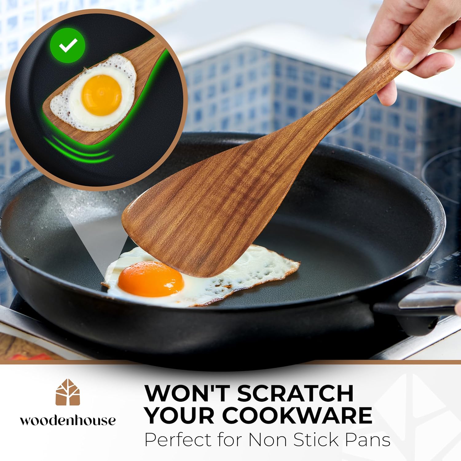 Wooden Spatula for Cooking, 12 Inch - Easy to Clean, Long-Lasting & Sturdy Natural Acacia Wood Spatula for Cooking - Wooden Spatulas with Comfortable Handle, Perfect for Flipping, Turning & Frying - Image 6