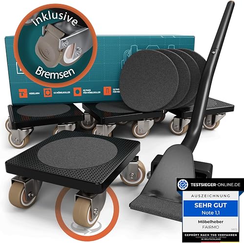 Furniture Lifter Set, 360° Dollies with Brakes + Long Lev…