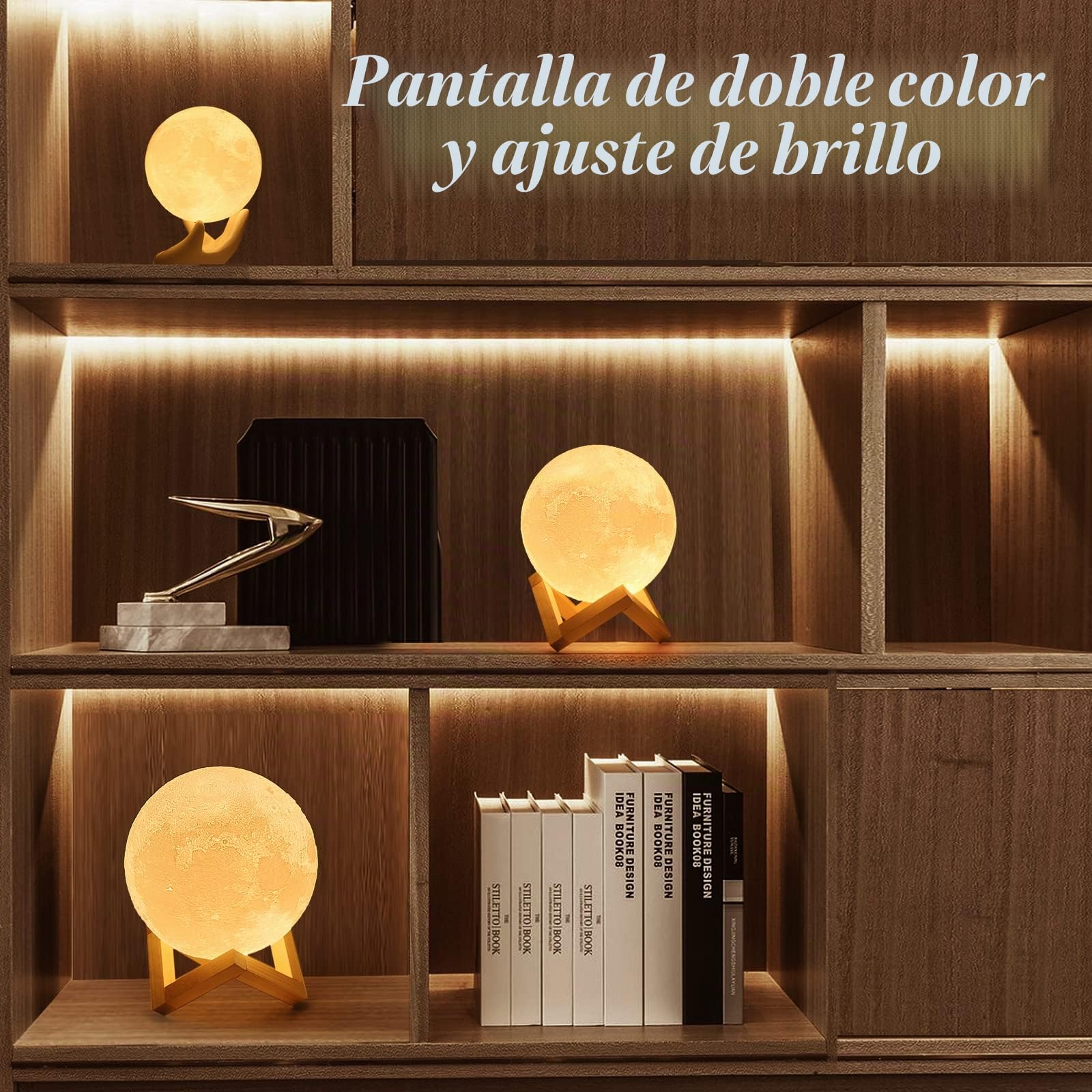 Mydethun luna luz de la luna lámpara de luz nocturna para niños regalo para las mujeres USB carga y control táctil brillo dos tono cálido y blanco frío lámpara Lunar(15cm)