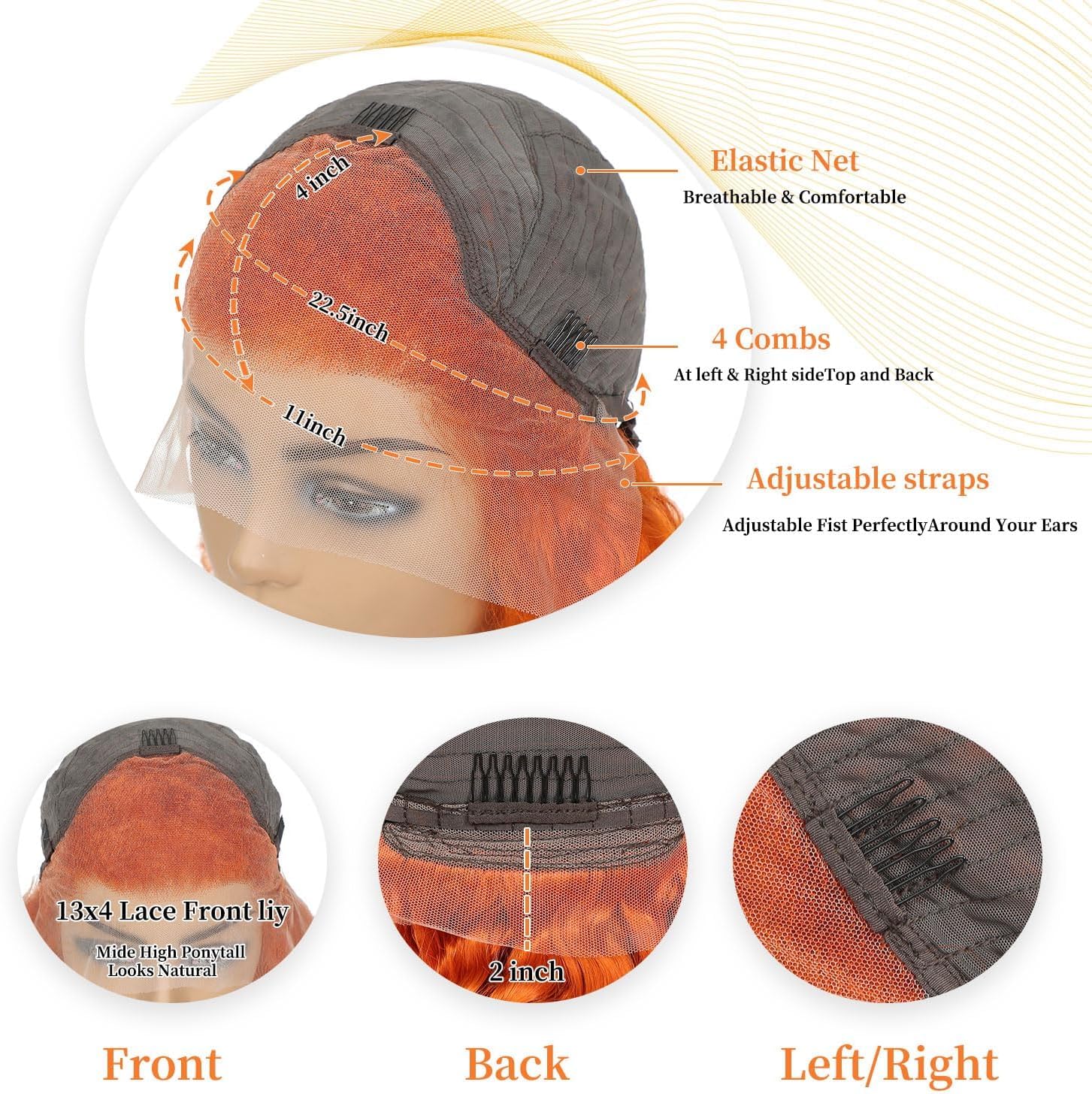 Wepwcod Deep Wave Human Hair Wig For Black Women,13X4 HD Lace Front Wigs Human Hair Pre Plucked Natural Hairline,Brazilian Frontal Glueless Wig (Orange - Image 3