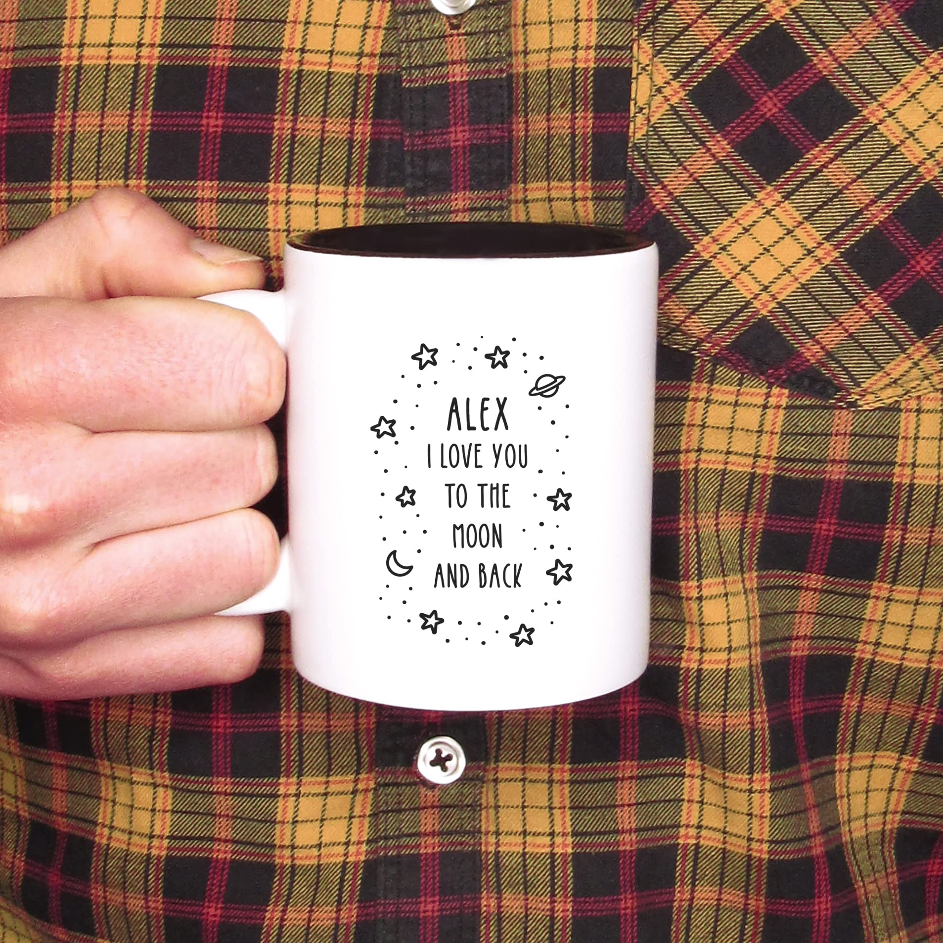 eBuyGB Personalised Black Reveal Mug, I Love You to The Moon & Back, 350ml Engraved Ceramic Coffee Mug, Valentine's Day, Mother's Day, Birthday Gift