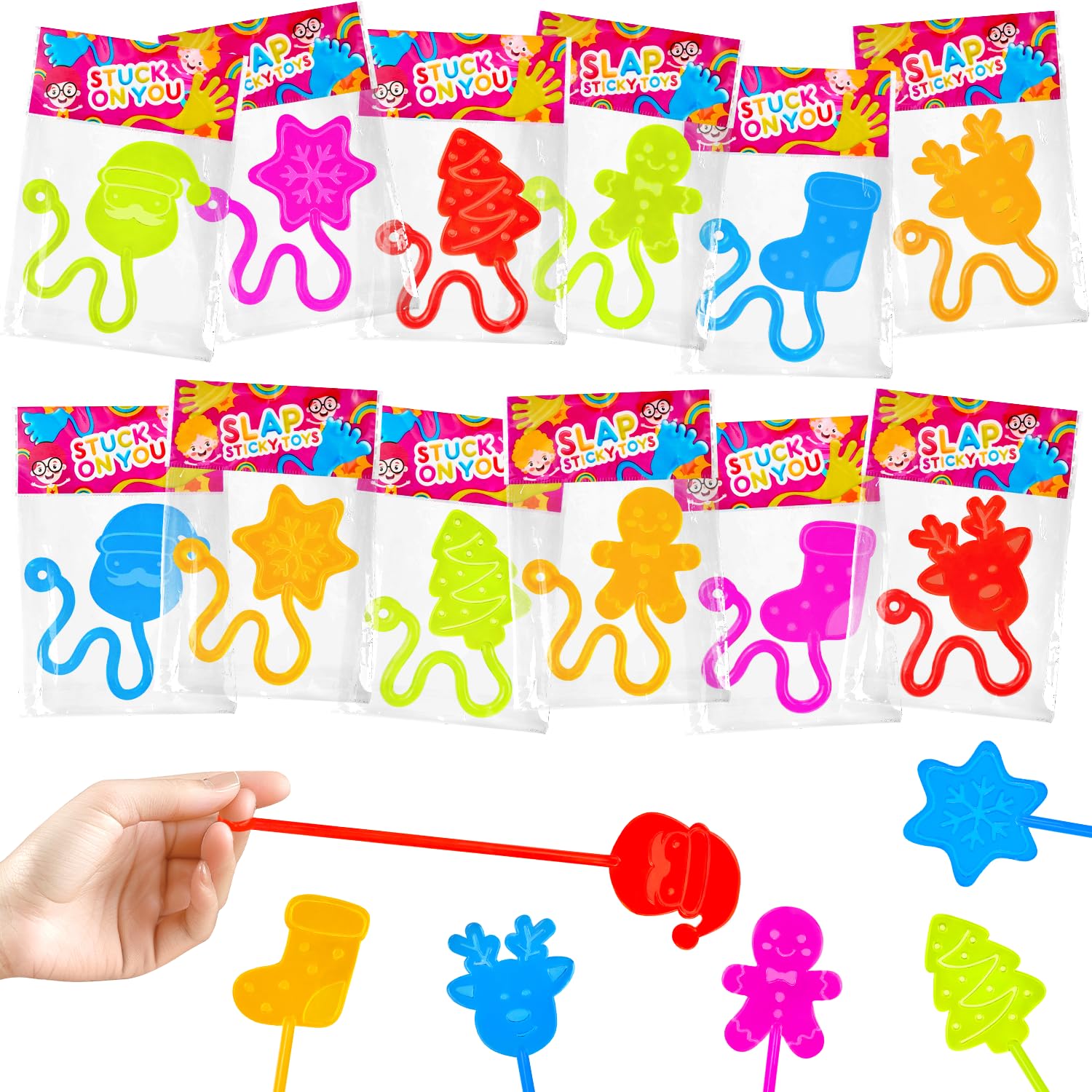 Wondrus Winter Sticky Hands Toys Gifts Prizes for Kids 24 PCS, Small Goodie Treat Bag Stuffers Fillers for Toddlers, Winter Party Favors Supplies School Classroom Non Candy Treats Items for Students