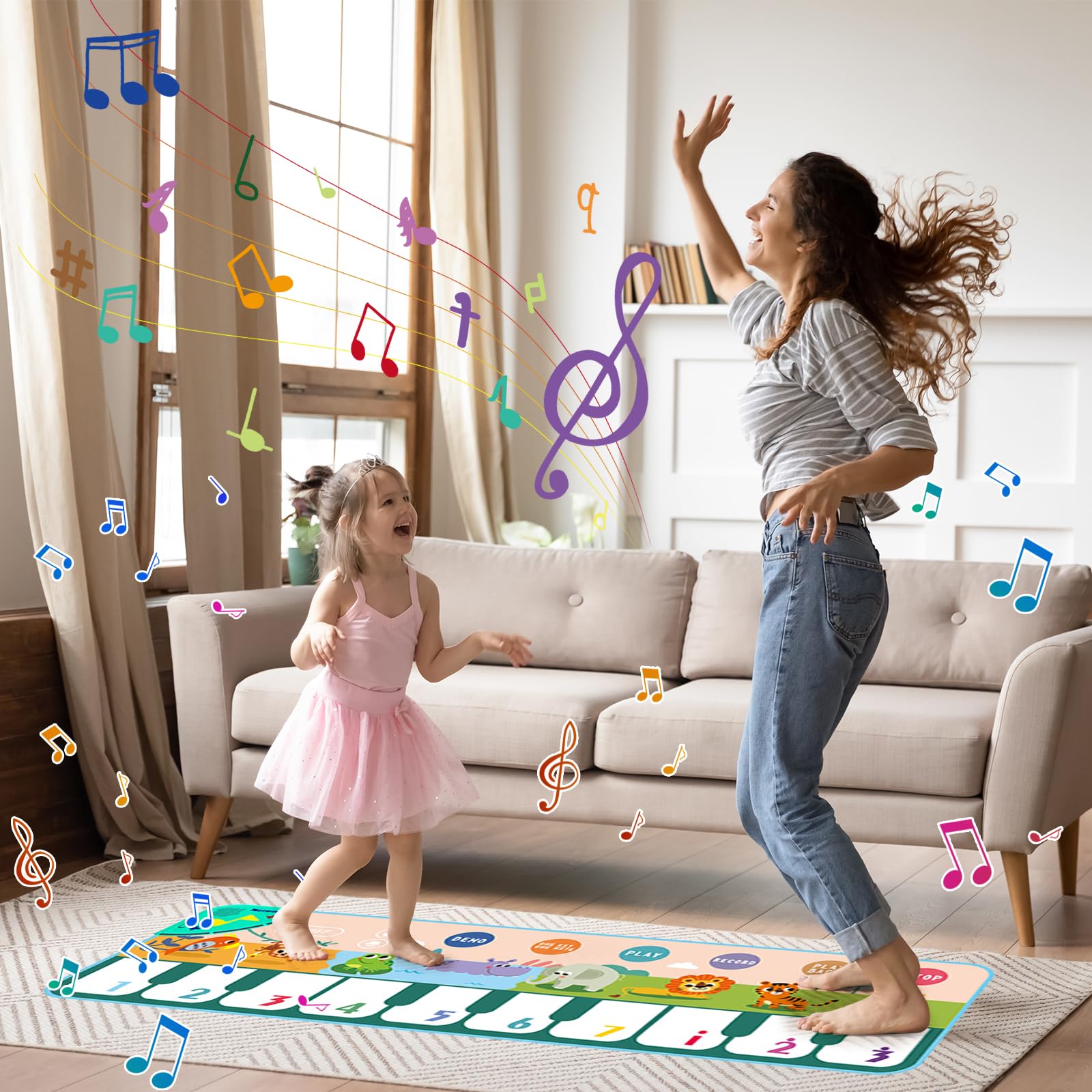 YESLUSY Musikmatte für Kinder mit 8 Tieren, Baby Spielzeug ab 1 Jahr Tanzmatte Klaviermatte, kinderspielzeug ab 1 2 3 4 Jahr Mädchen, Geschenk Mädchen Junge Weihnachts Geburtstag