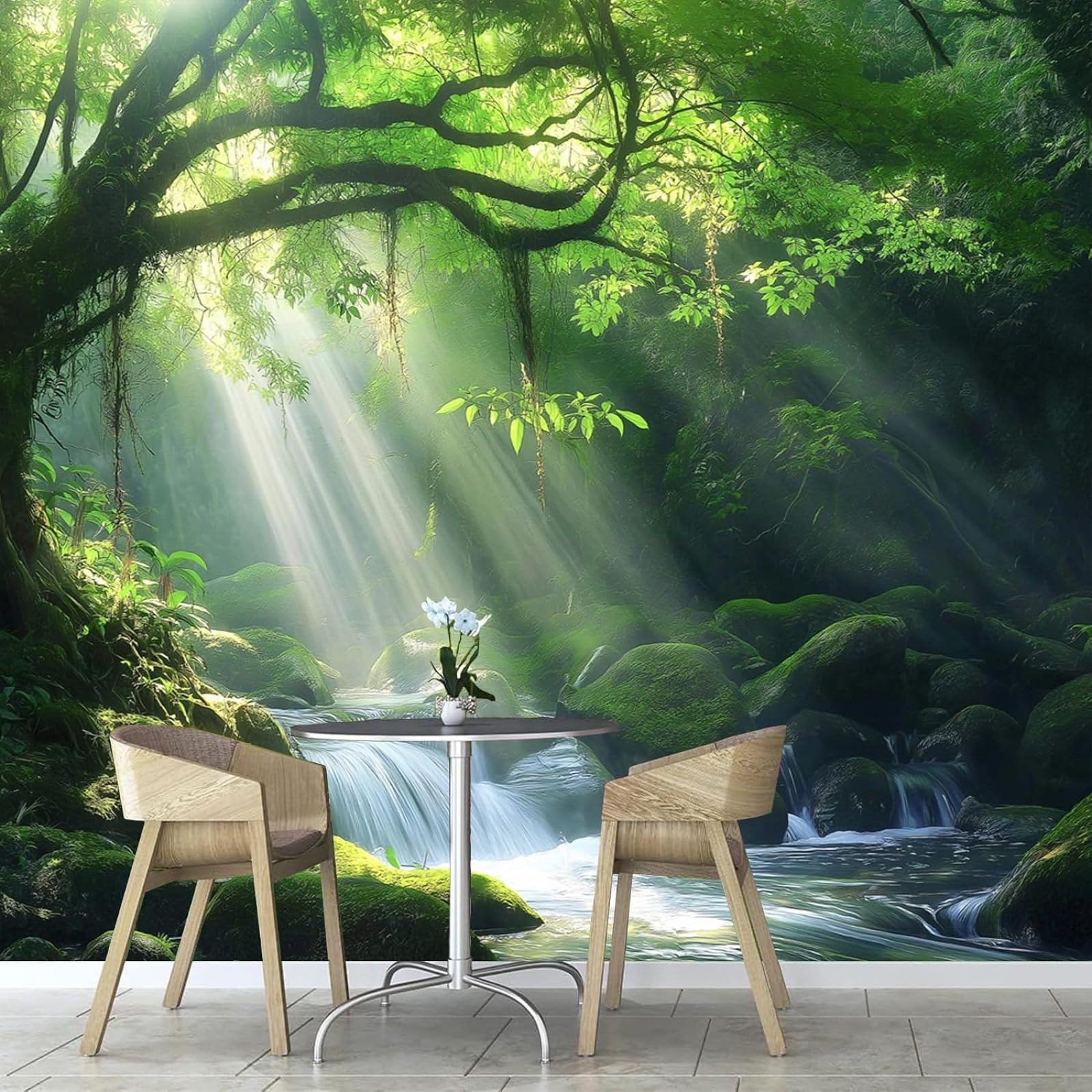 Kfjhgbdshhj 3D Mural Photo Mural-Wallpaper Wall Mural Stream In The Sun Bedroom Living Room Modern Forest Picture 3D Effect,430Cmx300cm Poster - Wall Sticker - Frameless Picture