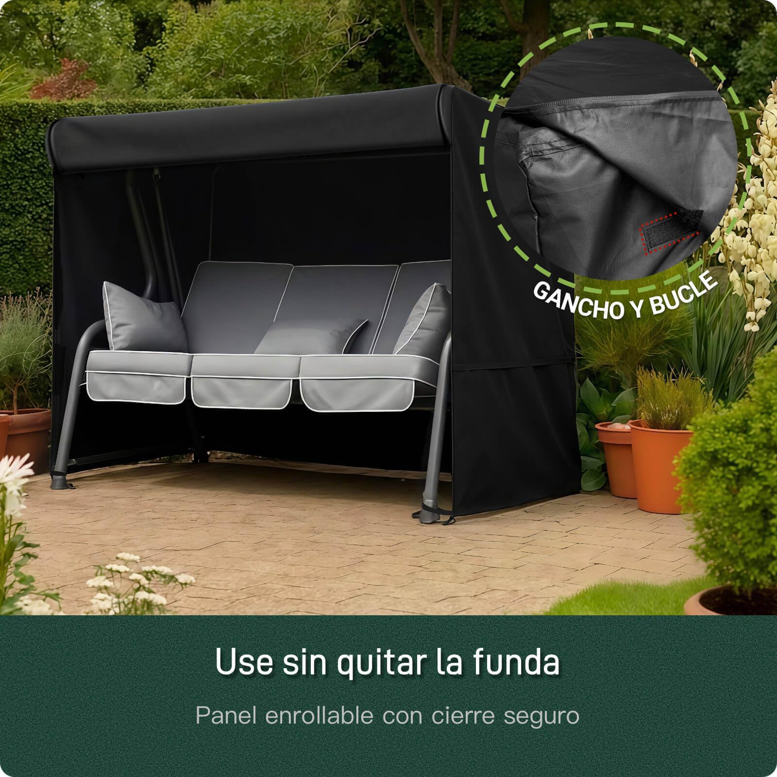 AWNIC Funda Columpio Jardin Exterior 2 Plazas Impermeable, Resistente a los Rayos UV y al Desgarro Funda Balancin de Jardin 420D Poliéster 175x125x160cm