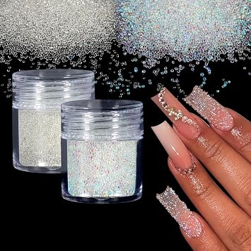 Laza 2 Colors Caviar Beads Nails Micro Pixie Beads 0.6-0.8mm Glass Bubble Beads Iridescent Water Droplets Bubble Beads Crystals Nail Beads for 3D Nail Art Decorations Nail Designs