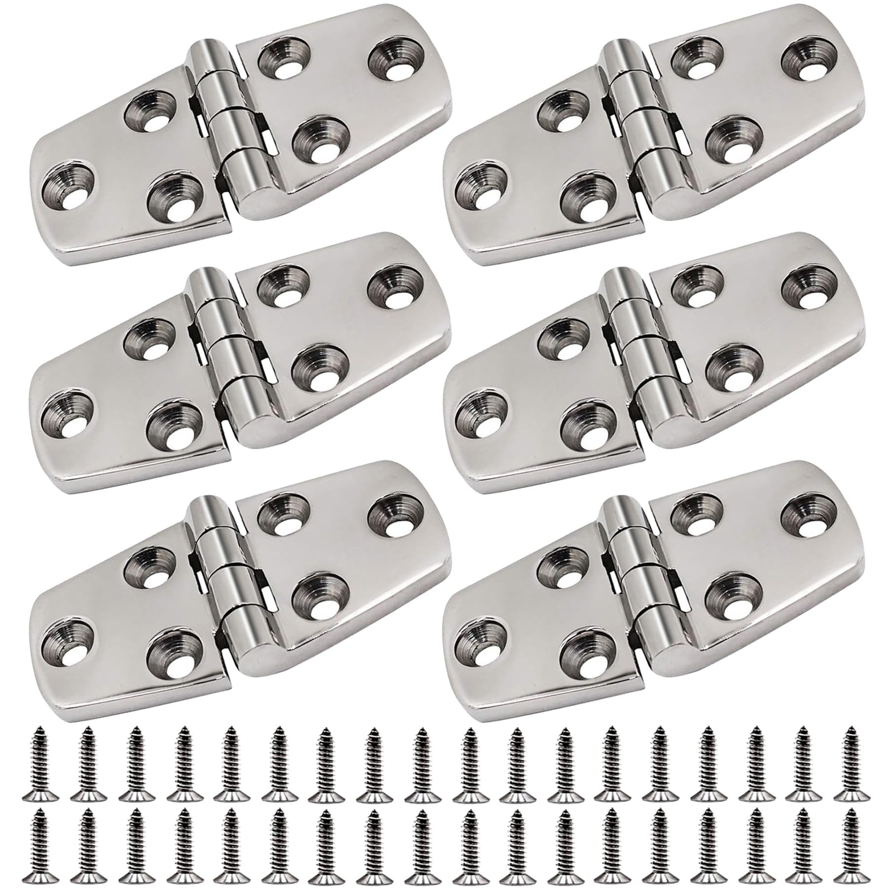 Zawiasy ze stali nierdzewnej 316, klasa morska, 7,6 cm x 3,8 cm, wytrzymały zawias do łodzi (76 mm x 38 mm), zawias do drzwi szafki ze śrubami (6 sztuk)