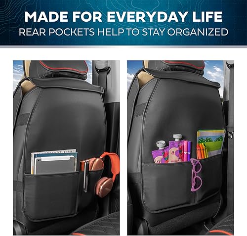 Miniatura 6 de MotorBox Prestige - Juego completo de fundas de asiento de piel sintética, ajuste semiuniversal para automóviles, camiones y SUV, fundas de asiento