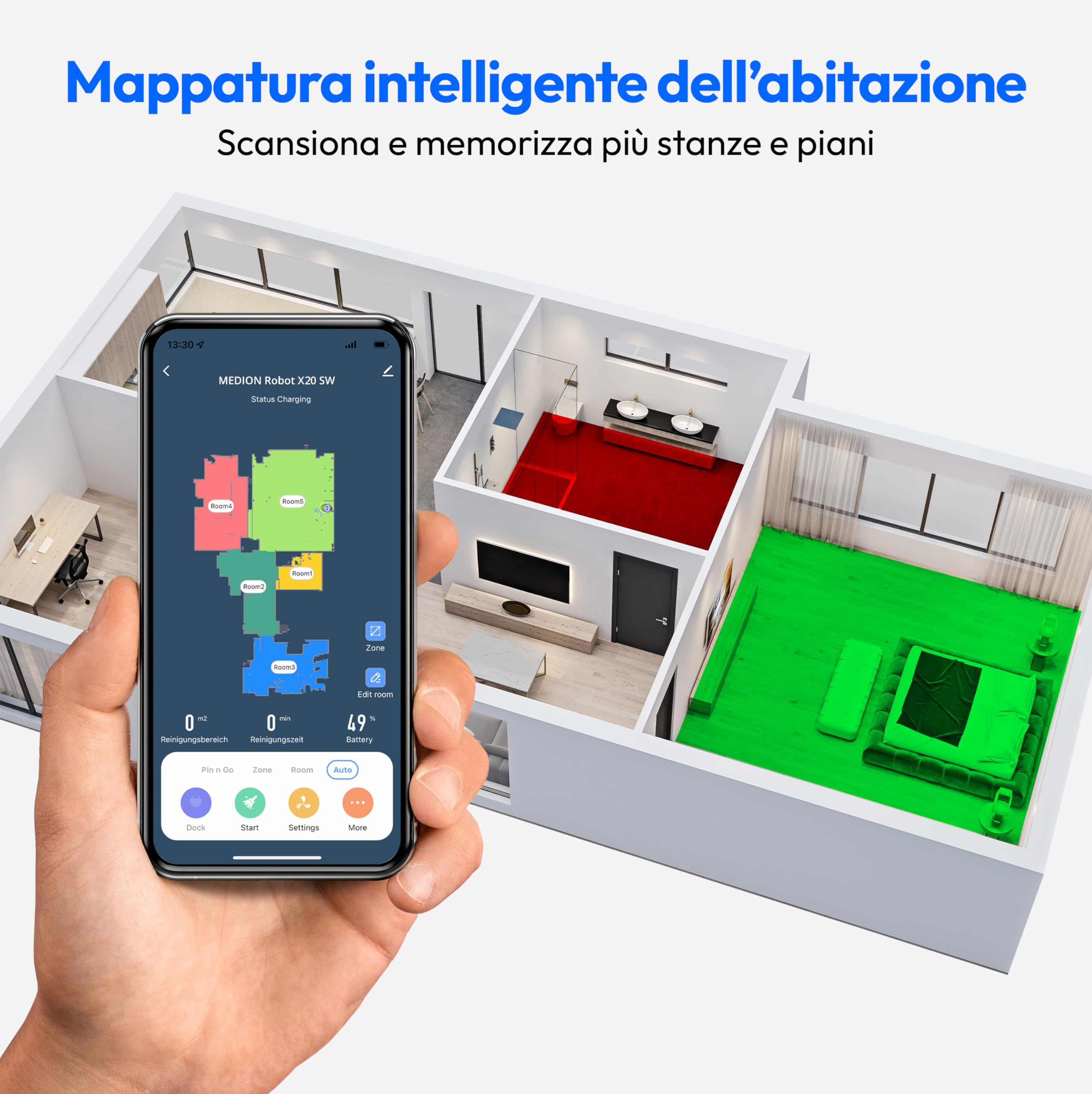 MEDION Robot Aspirapolvere X20 SW (MD111415), Robot aspirapolvere e lavapavimenti, Robot aspirapolvere lavapavimenti con mappatura laser, Aspirapolvere robot con svuotamento automatico