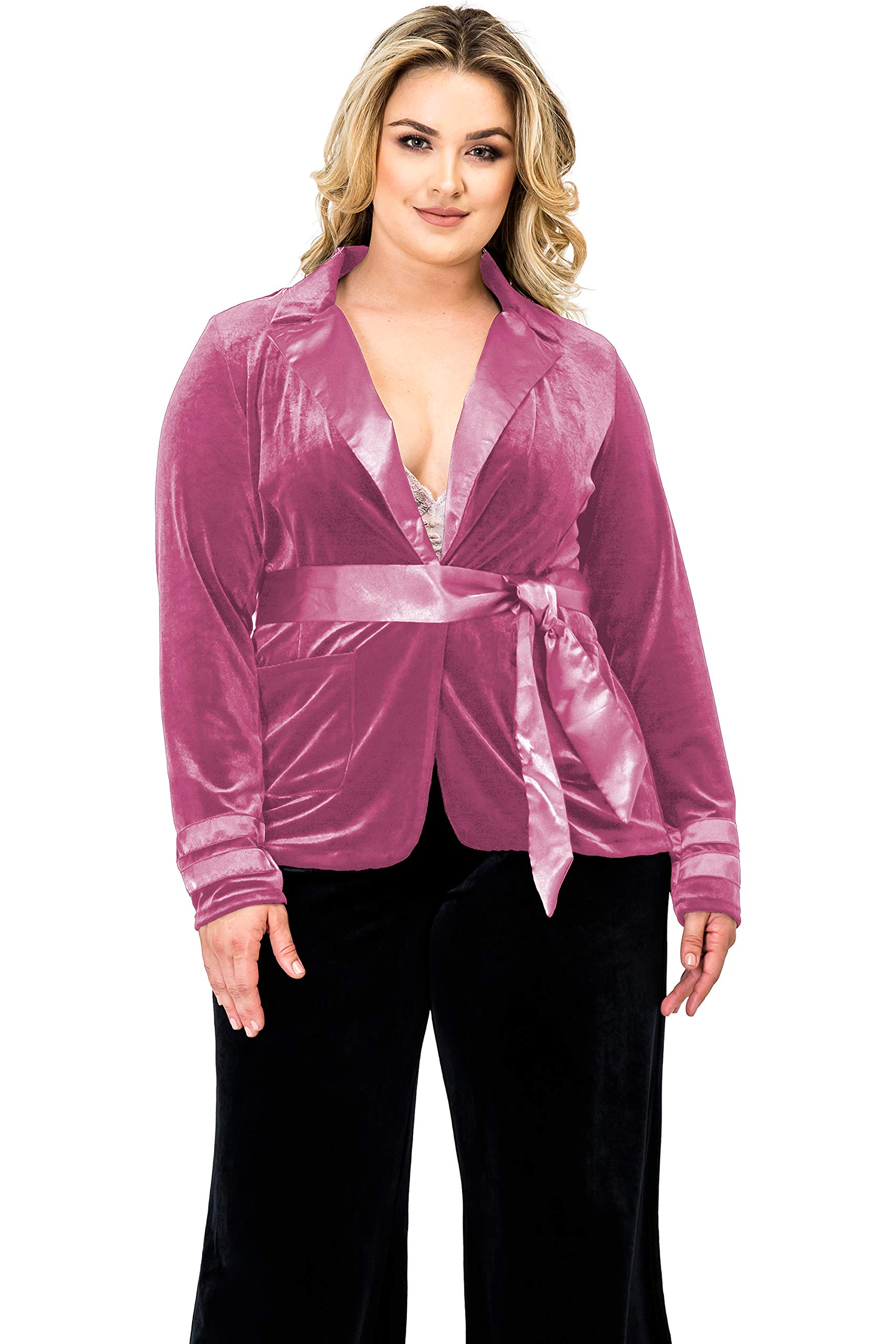 Standards Practices Womens Plus Size Velvet Satin Belt Wrap Smoking Jacket