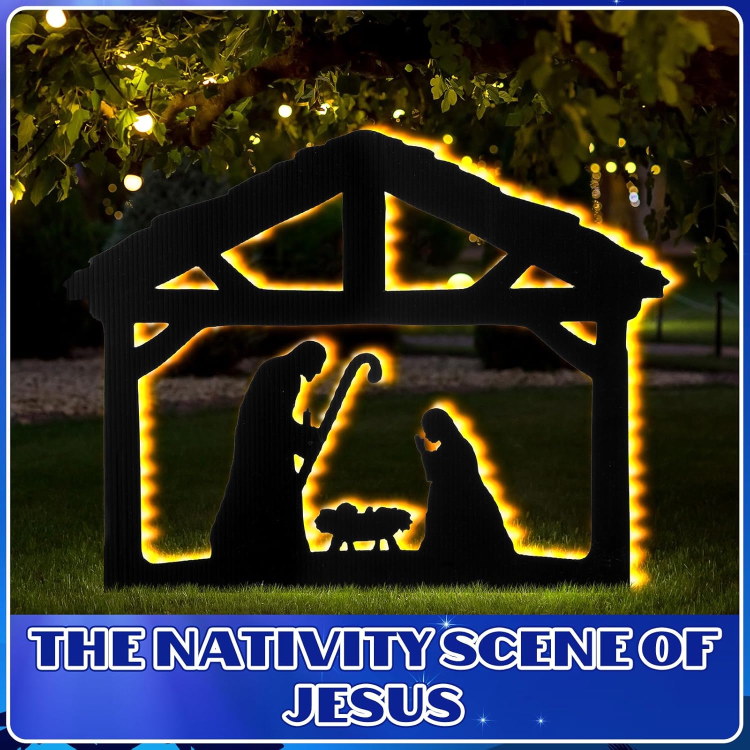Glooglitter Christmas Nativity Scene Silhouette Outside Decorations with LED Stakes Lights Door Garage Lawn Yard Garden Ornament for Xmas Holiday Decoration (Batteries Not Included)