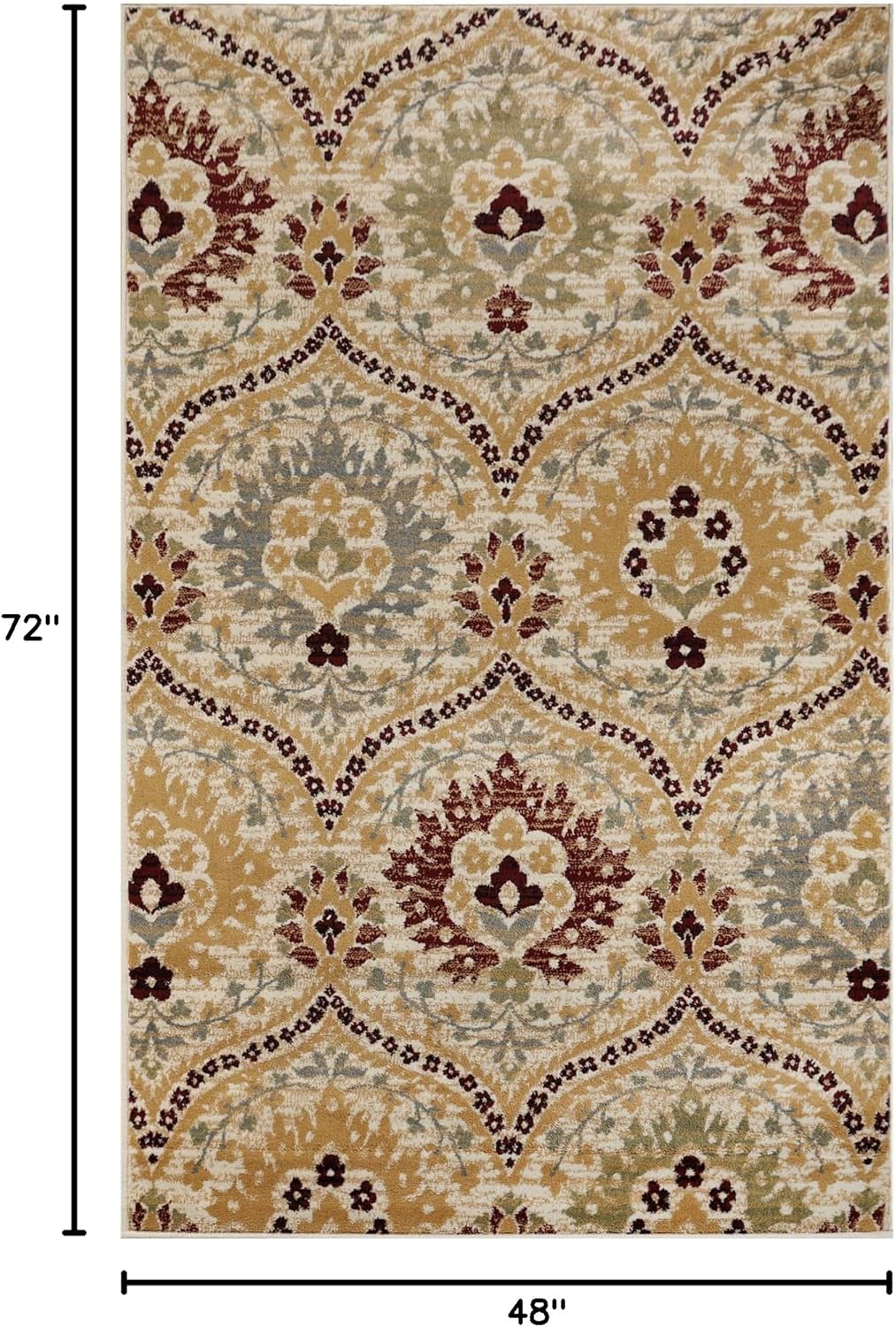 Superior Indoor Area Rug, Jute Backed, Modern Oriental Floral Damask Floor Decor for Office, Living Room, Bedroom, Entryway, Dining/Kitchen, Hardwood, Tile, Augusta Collection, 4' x 6', Brown