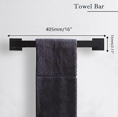 Miniatura 8 de PAHSFS Toallero negro de 16 pulgadas  SUS304 de acero inoxidable para baño  Toallero negro mate montaje en pared